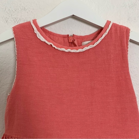 Boden Linen Blend Sun Dress Little Girls 6-7 Crochet Eyelet Coral Striped Lace - Picture 13 of 14